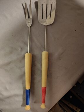 Vge Mid-Century Modern BBQ Grilling Set - Spatula & Fork w Baseball Bat Handles